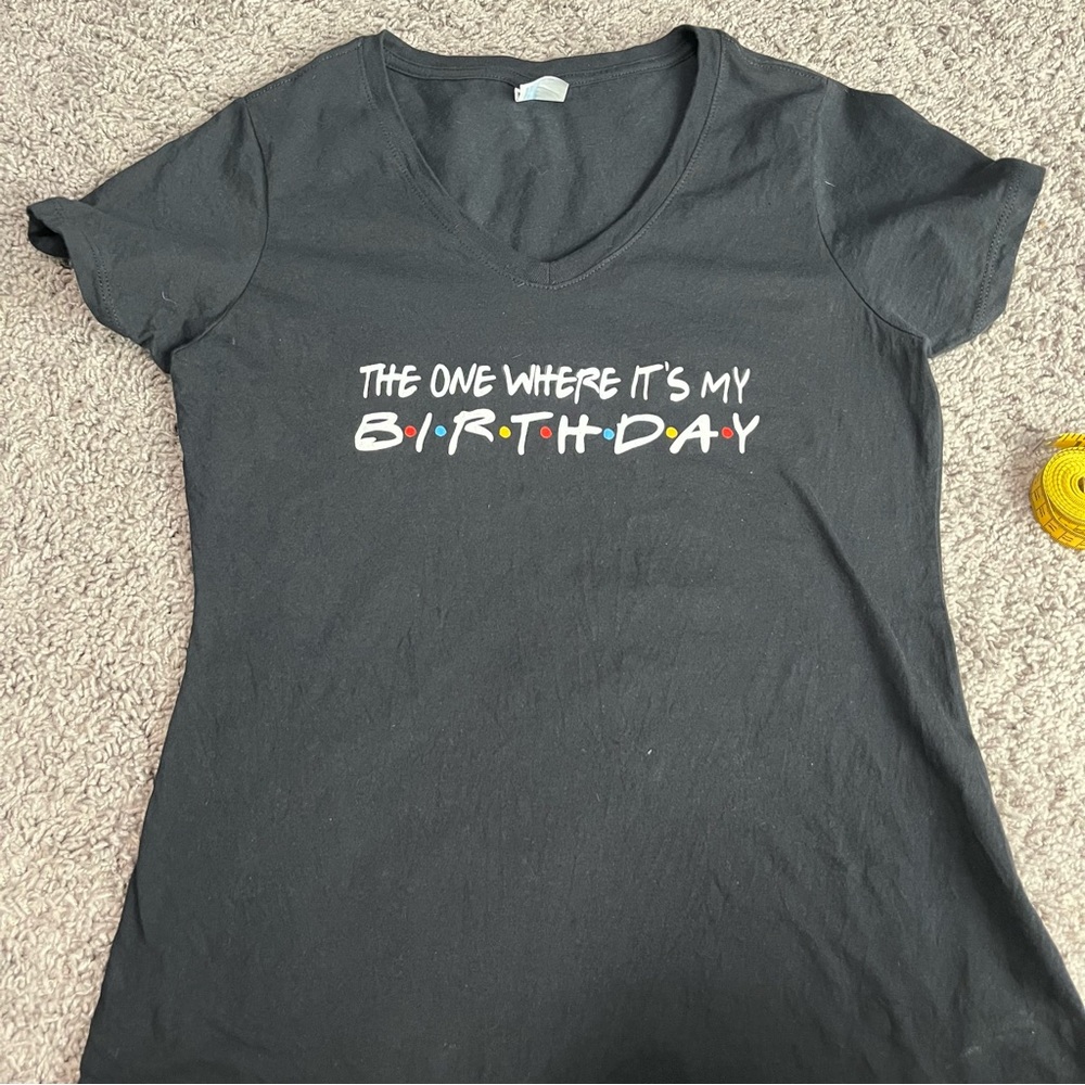 Black Friends Birthday V Neck BabyDoll T Shirt M